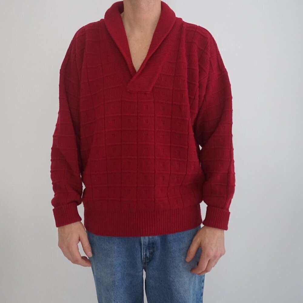 Vintage Ingo Maroon 3D Pattern Eclectic Grandpa 100% Wool Collared Sweater M